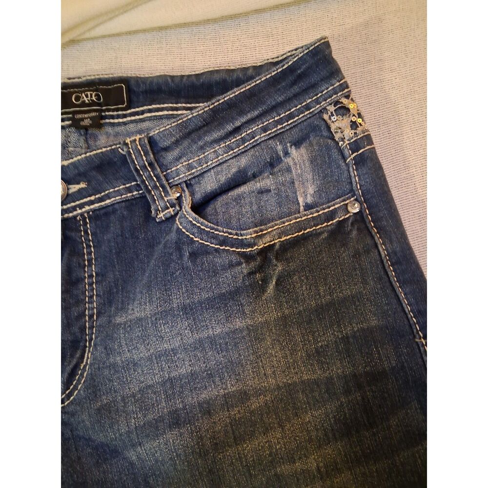 Cato Contemporary Distressed Jeans 14P Petite Lace Embroidered Pocket Dark Wash - Picture 13 of 16